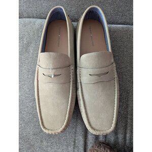 Tommy Hilfiger Mens Beige Casual Loafers Size 12 Medium Faux Leather Slip-On